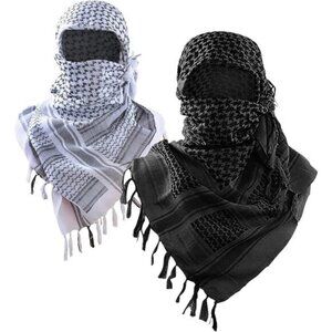 ⚡Men Black and White 100% Cotton Military Shemagh Tactical Desert Scarf Wrap